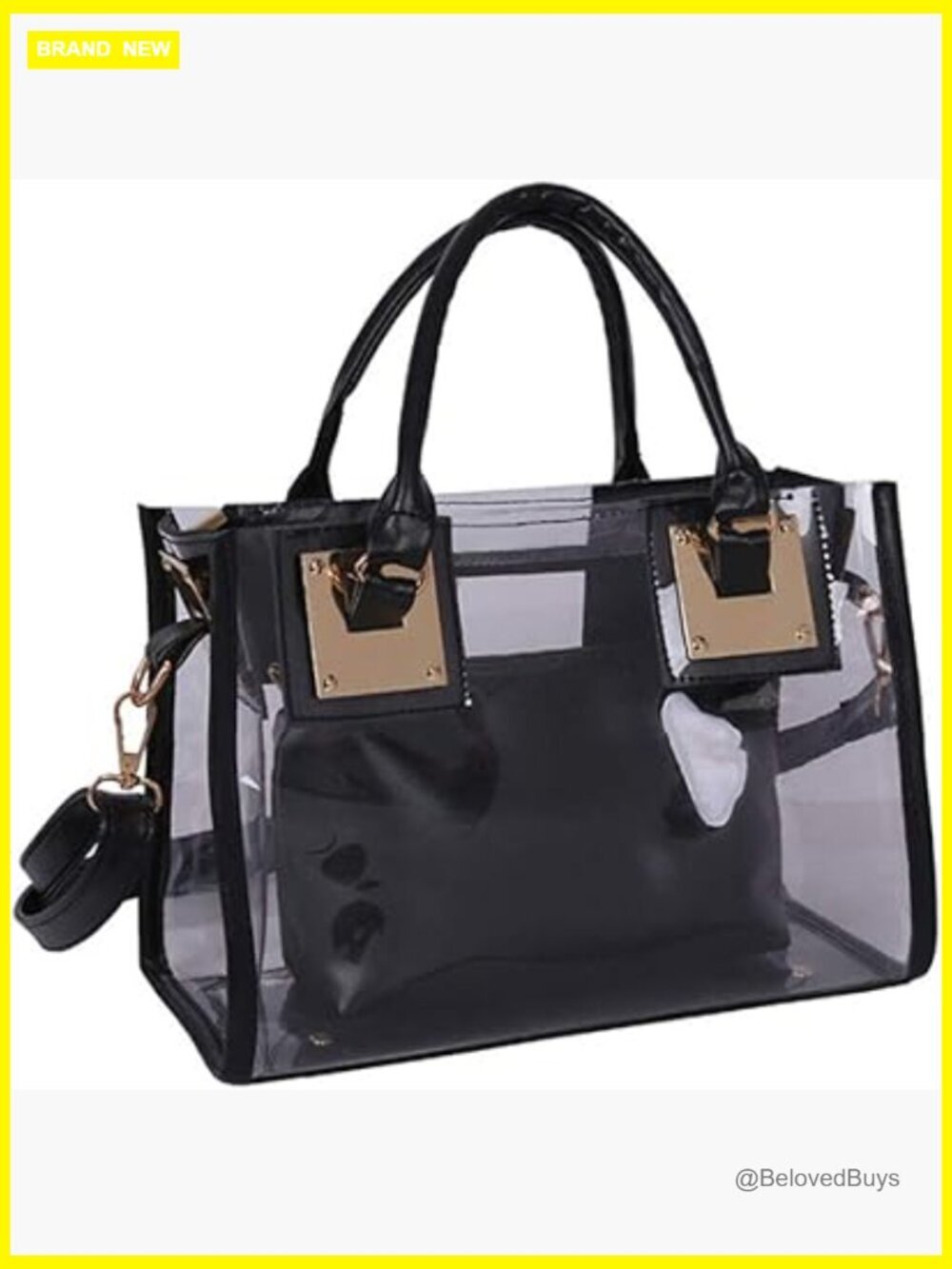 2 Pcs Clear PVC Satchel Set - Tote & Clutch, Transparent Handbag